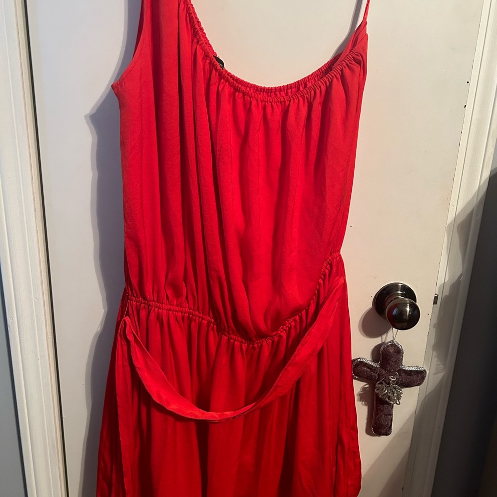 Red one shoulder mini dress with pockets size large